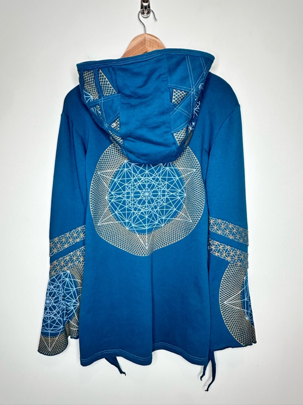 4D Designs Fourth Dimension Teal Hoodie SZ Medium Flare Sleeve Festival Fitted - Picture 3 of 15
